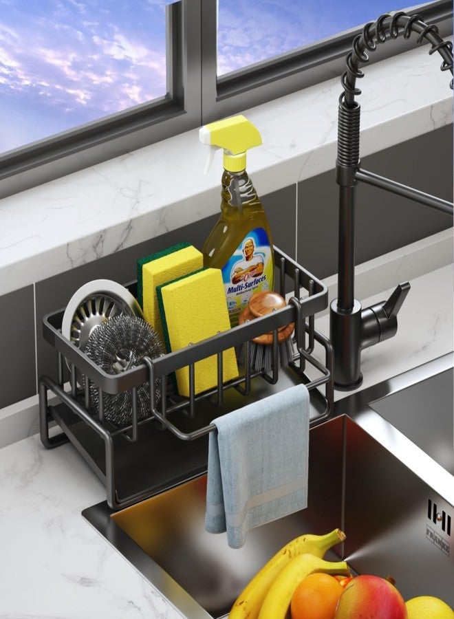 OVENA Sink Organise, Kitchen Organise Stainless Steel with Self-Draining Drain Tray for Sponge Holder, Towel Holder, Dish Cloth Holder, Super Organise for Kitchen and Bathroom(Black) - Image 1